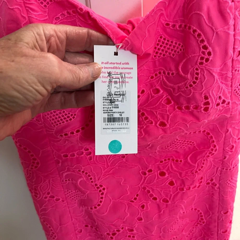 LILLY PULITZER SHELLI HOT PINK EYELET MINI DRESS $208 new with tag - Picture 6 of 10